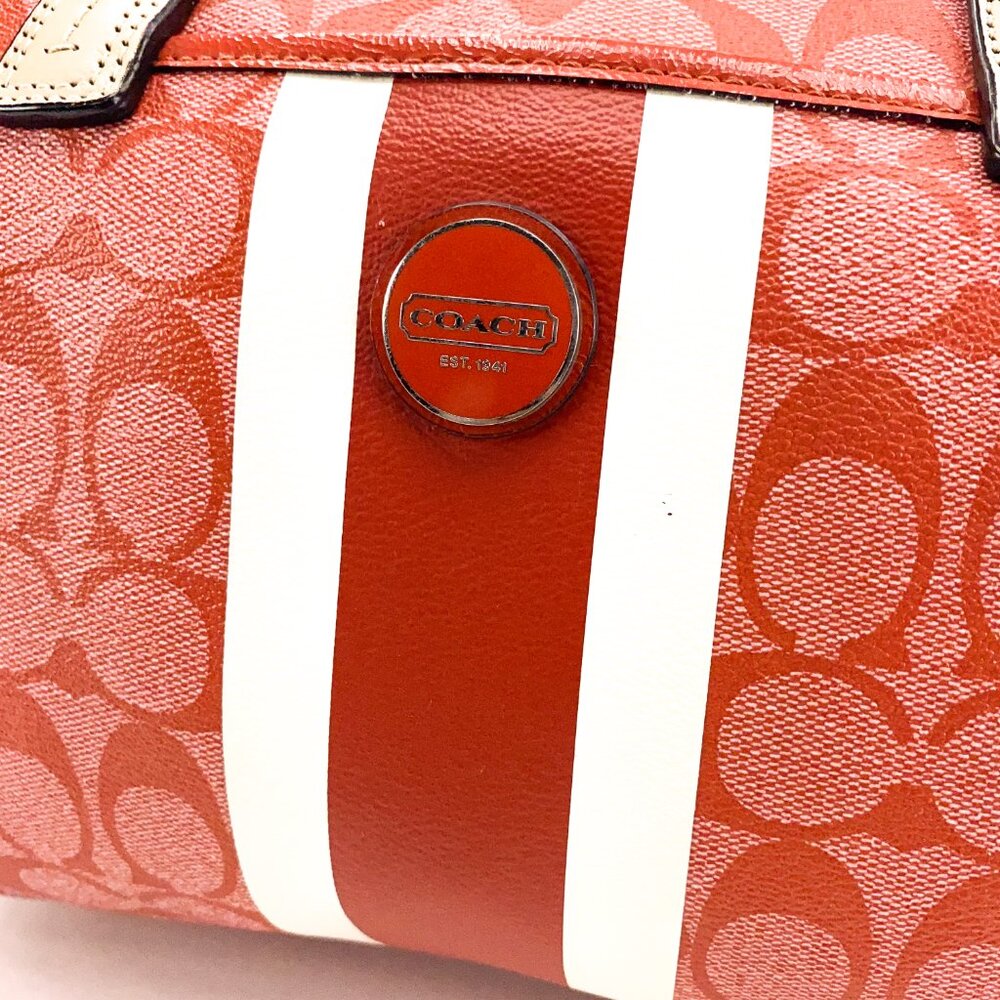 COACH Vermillion Red Signature Stripe PVC Satchel Handbag - E1394-F24362 - Picture 6 of 16